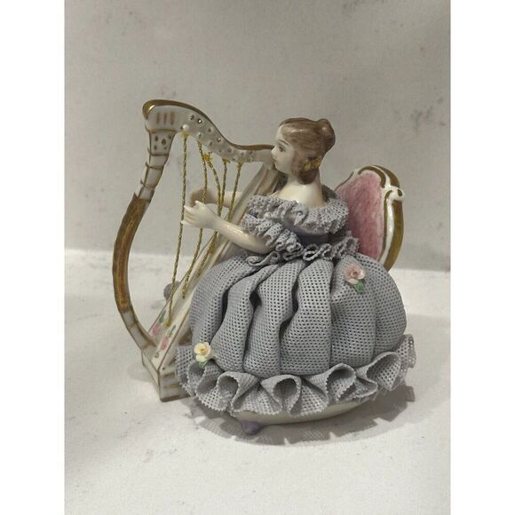 Irish Dresden  "Christine" Playing Harp Celtic Melodie Emerald Collection 3 5/8” - Picture 2 of 14